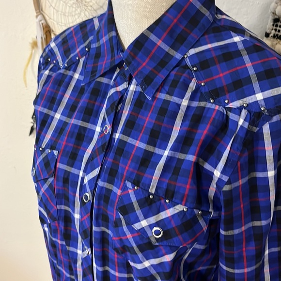 Harley-Davidson Plaid Button-down Long Sleeved Top/ Size Medium/ Blue - Picture 4 of 9